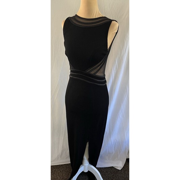 Tadashi Shoji Black Mesh Panel Evening Gown Elegant Formal Dress S - Picture 2 of 16